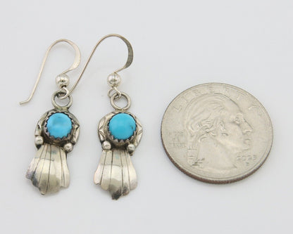 Navajo Earrings 925 Silver Blue Turquoise Artist Signed Kee Tsosie C.80's
