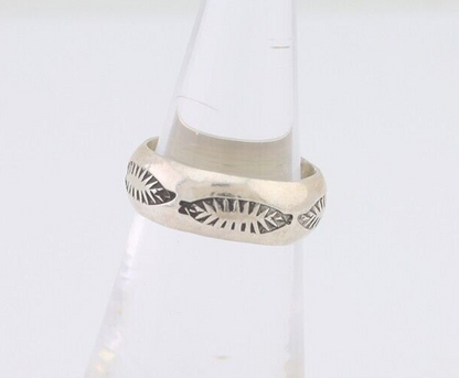 Navajo Hand Stamped Band 925 Silver 6.0 mm Signed Larry Chavez Size 5.0 C.80's