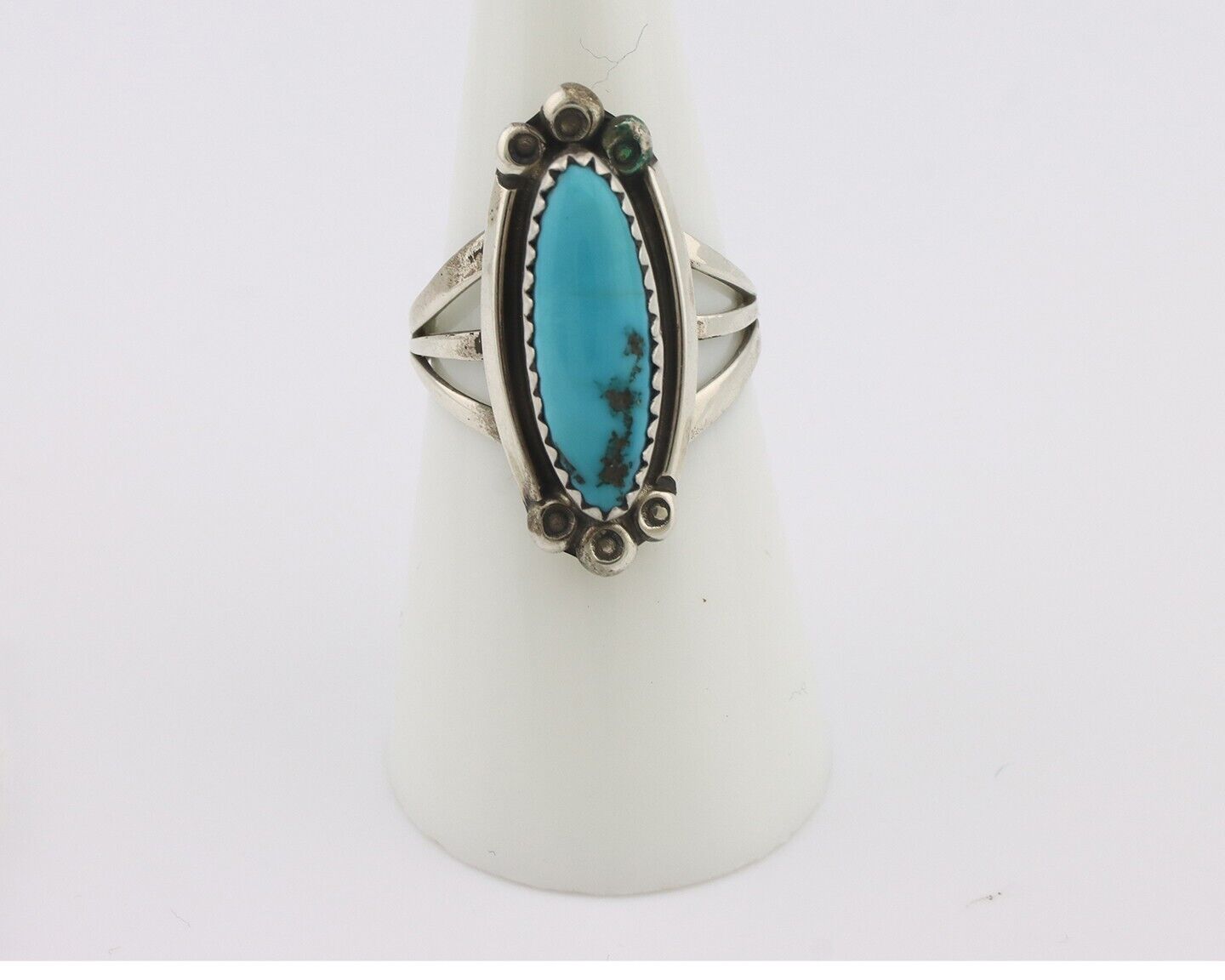 Navajo Ring .925 Silver Sleeping Beauty Turquoise Signed SkyStone Creations C80s