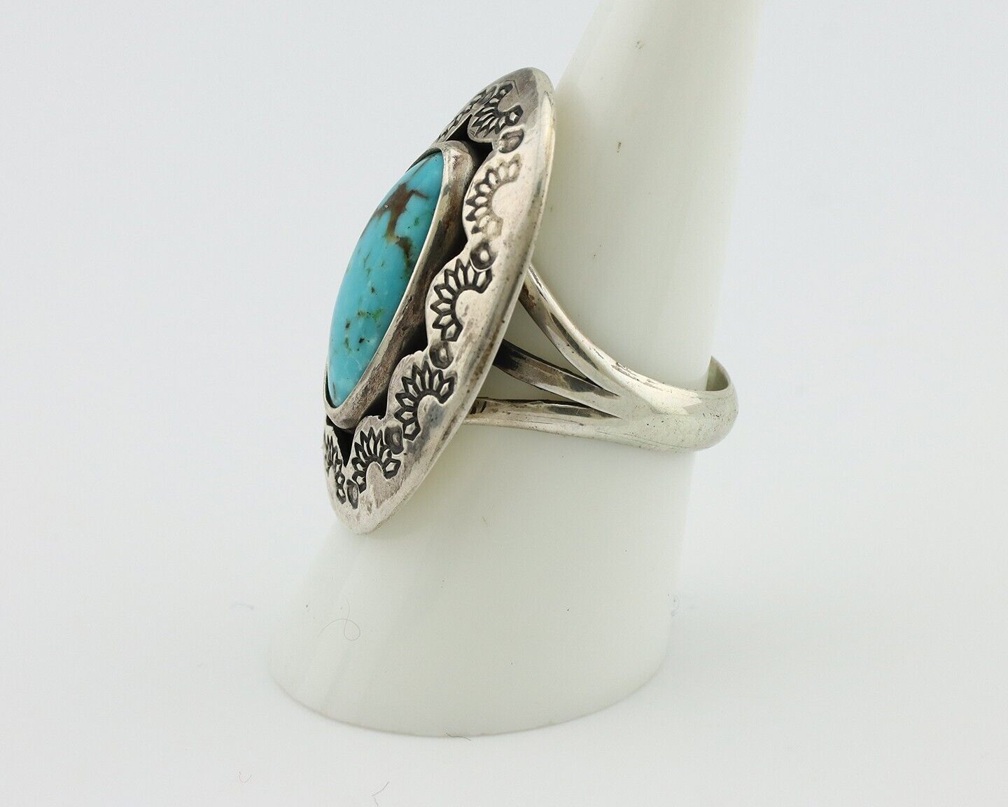 Navajo Ring 925 Silver Natural Blue Turquoise Signed M Montoya C.80's