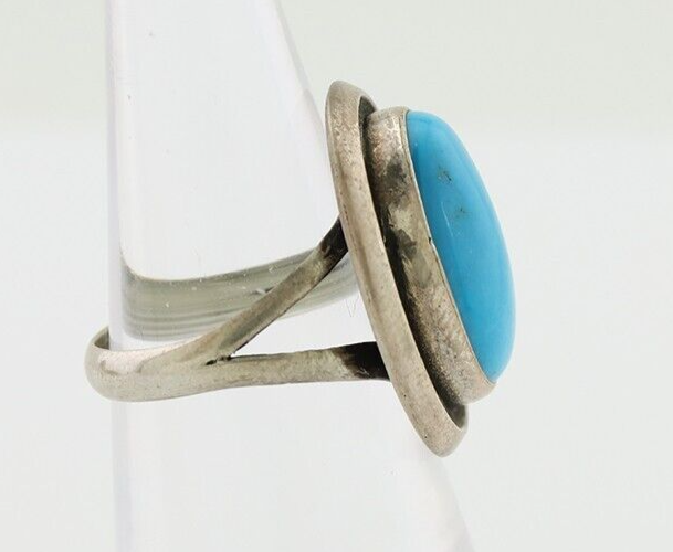 Navajo Handmade Ring 925 Silver Blue Turquoise Native American Artist C.80's