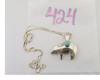 Navajo Spirit Bear Necklace Pendant 925 Sterling Silver Signed Nakai C.80's