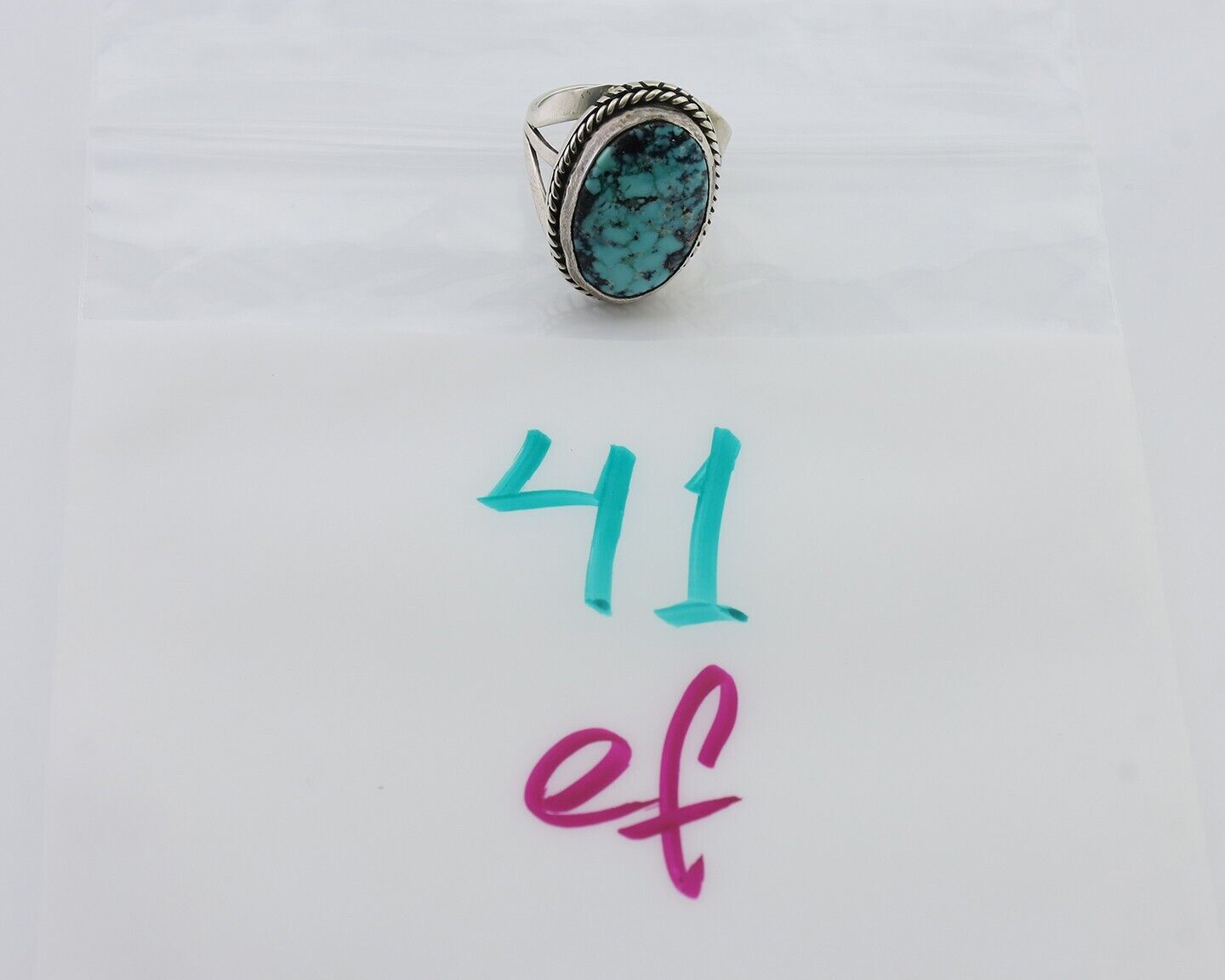 Navajo Ring 925 Silver Turquoise Native American Artist Size 7.75 C.80's