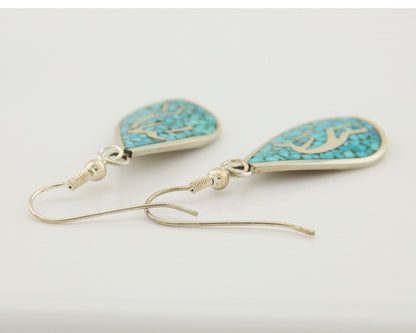 Navajo Kokopelli Earrings 999 Nickel Chip Inlay Turquoise Coral Native American