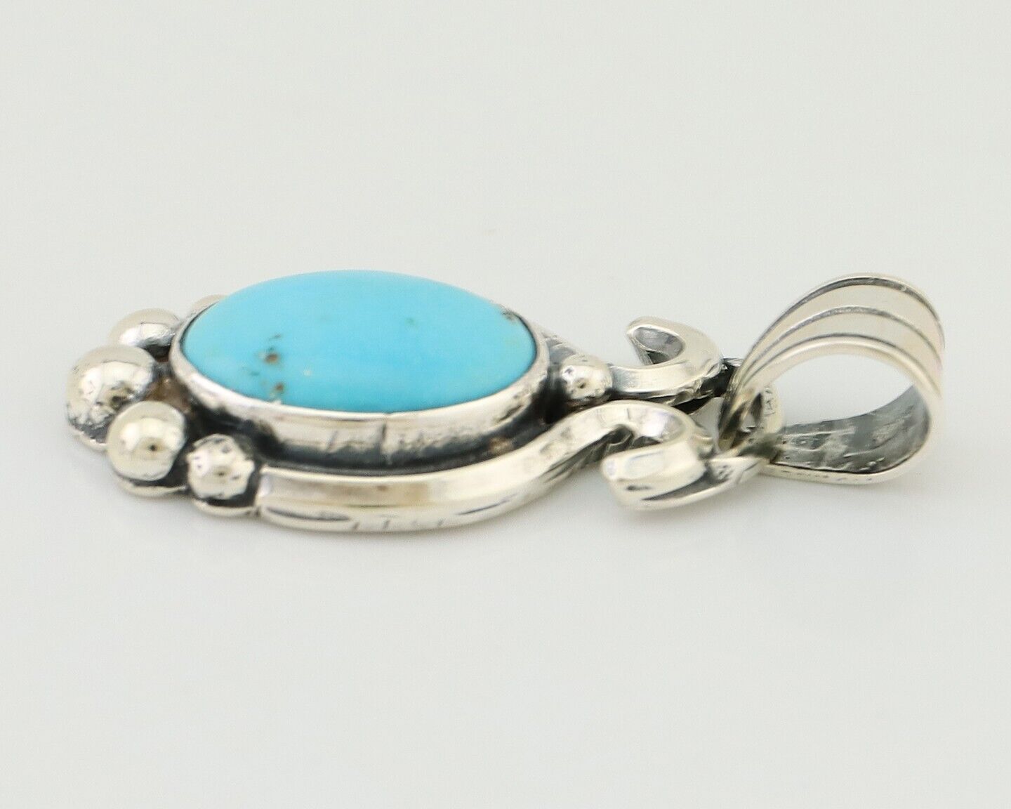 Navajo Pendant 925 Silver Natural Turquoise Artist Signed RB C.80's