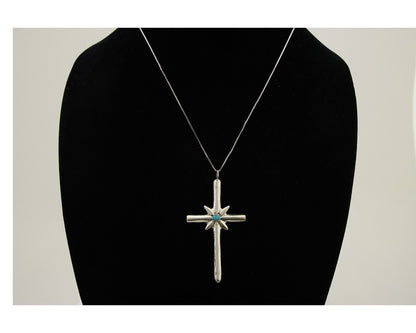 Navajo Sand Cast Necklace 925 Silver Turquoise Native American Artist C.80's