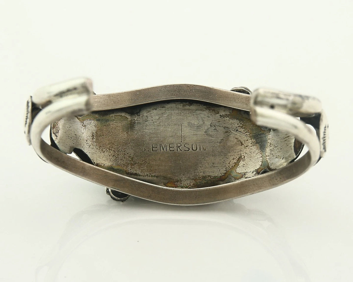 Navajo Cuff Bracelet Sterling Silver Turquoise Vintage Signed S Emerson