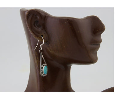 Navajo Dangle Earrings 925 Silver Natural Turquoise Native American Artist C.80s