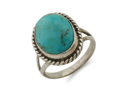 Navajo Ring 925 Silver Kingman Turquoise Native American Artist C.80's