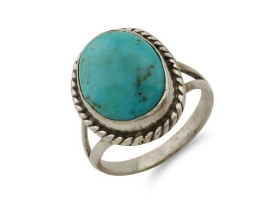 Navajo Ring 925 Silver Kingman Turquoise Native American Artist C.80's