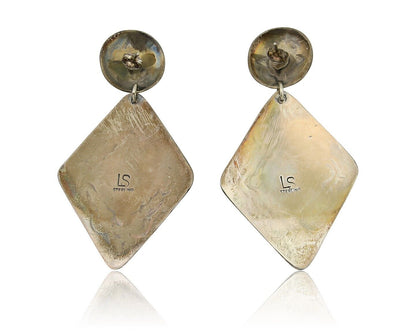Navajo Dangle Earrings 925 Silver Natural Blue Turquoise Artist Signed LS C.80's