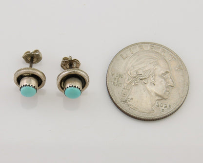 Navajo Snake Eye Earrings 925 Silver Blue Turquoise Native American Artist C.80s