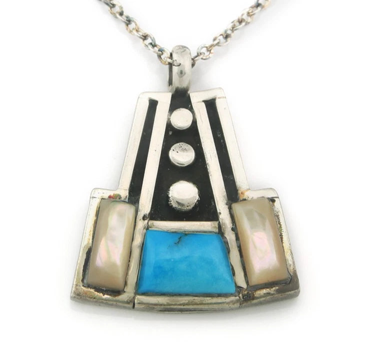 Navajo Necklace Sterling Silver Natural Blue Turquoise Vintage