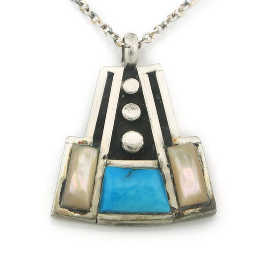 Navajo Necklace Sterling Silver Natural Blue Turquoise Vintage