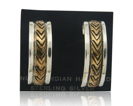 Navajo Hoop Earrings 925 Silver & Gold Artist Signed Randall Endito C.80's