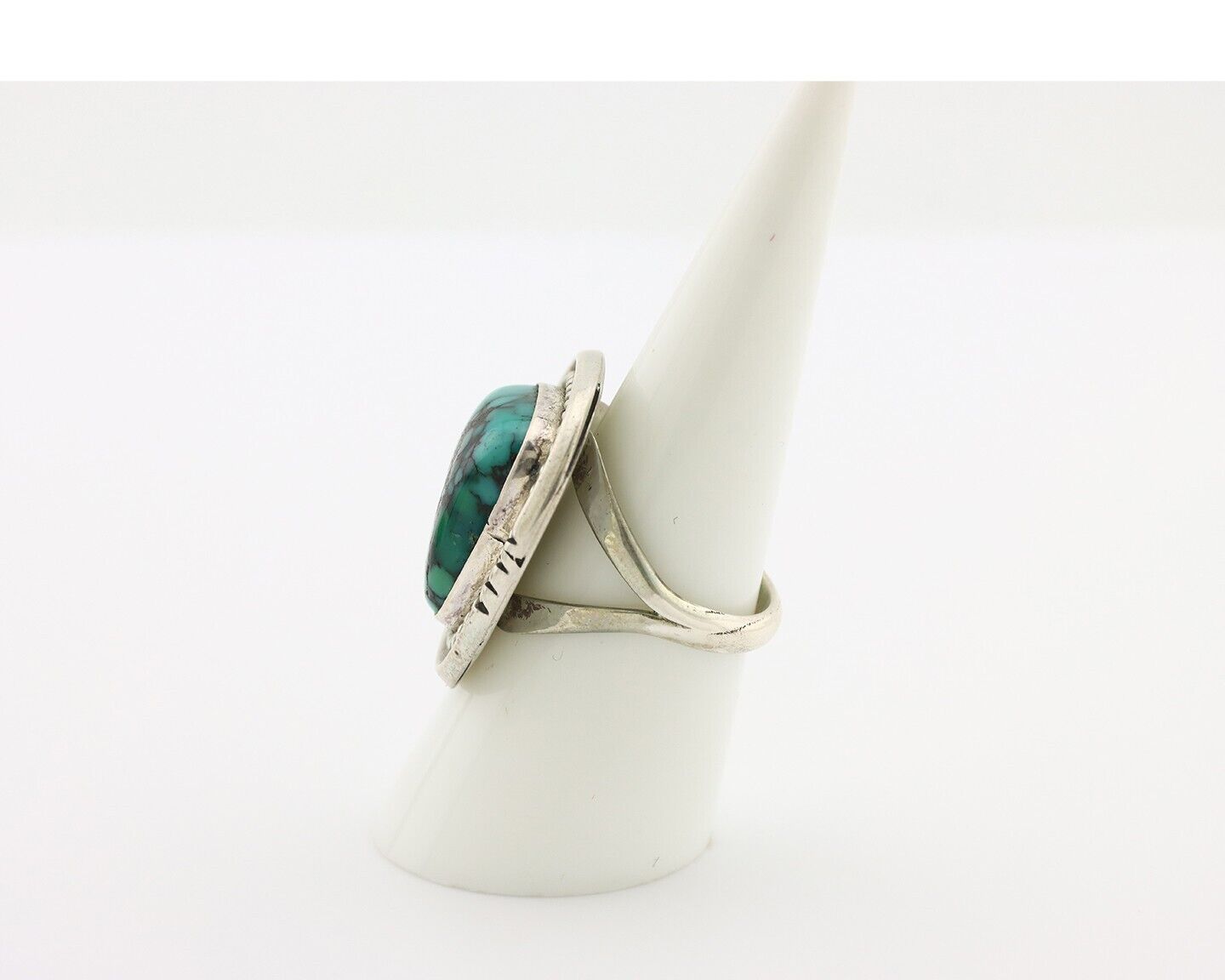 Navajo Ring 925 Silver Spiderweb Turquoise Signed Phillip Zachary C.80's