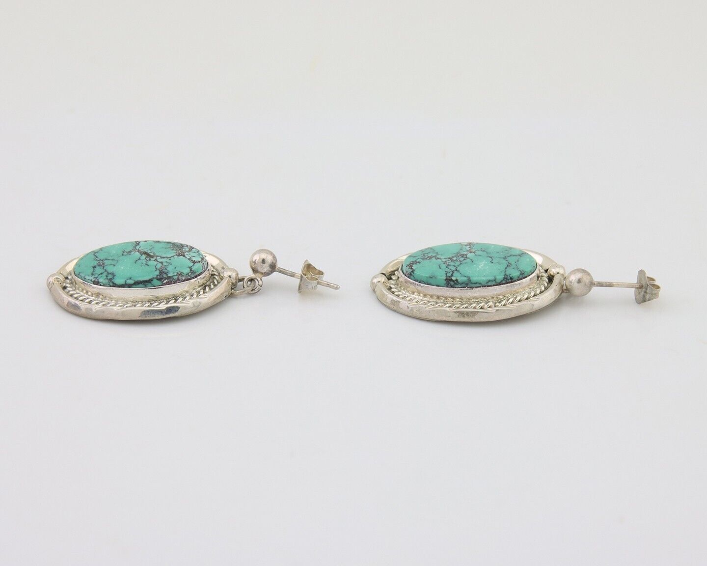 Navajo Dangle Earrings 925 Natural Turquoise Signed RAMONA C.80's