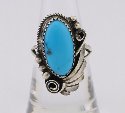 Navajo Ring 925 Silver Sleeping Beauty Turquoise Signed Justin Morris C.80's