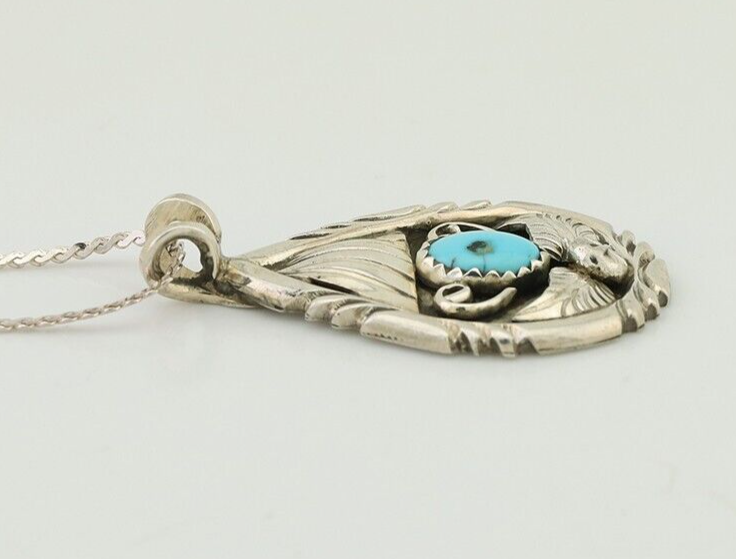 Navajo Necklace 925 Silver Kingman Turquoise Native American Artist C.90s