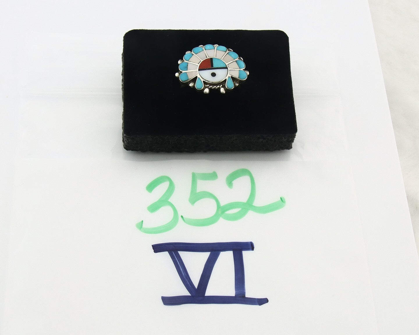 Vintage Zuni Ring 925 Sterling Silver Natural Gemstone Size 6.25