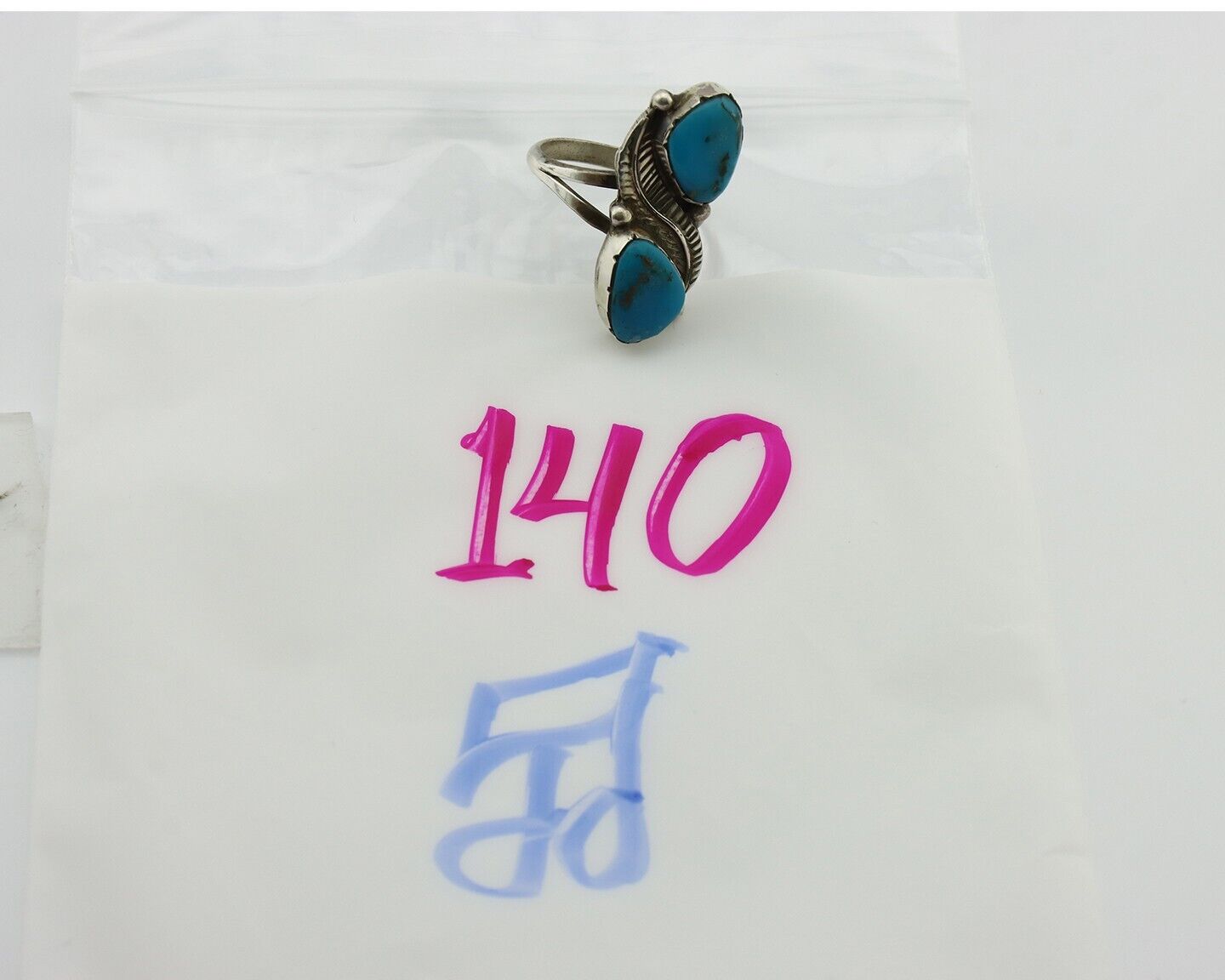 Navajo Ring 925 Silver Blue Turquoise Artist Signed K C.80's