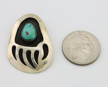 Navajo Paw Pendant 925 Silver Natural Turquoise Native American Artist C.80's