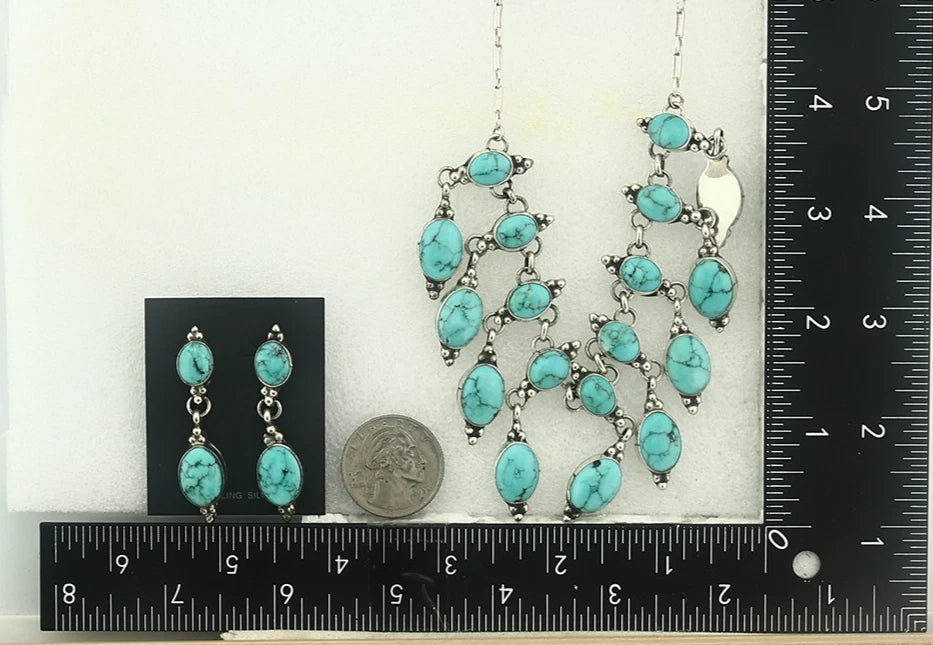 Navajo Necklace Earring Set Blue Turquoise Vintage Handmade C.80's