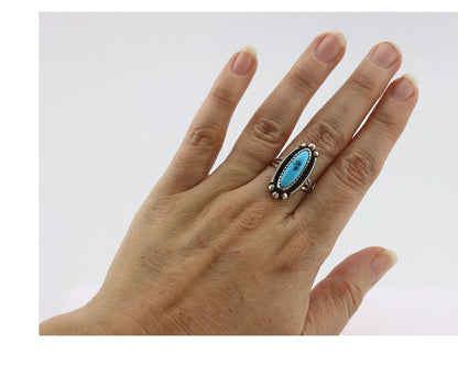 Navajo Ring .925 Silver Sleeping Beauty Turquoise Signed SkyStone Creations C80s