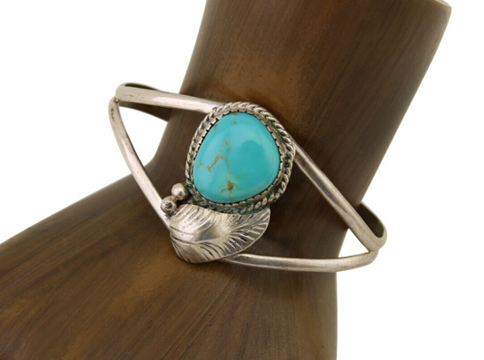 Navajo Hand Stamped Cuff Bracelet Turquoise 925 Silver Native American Artist