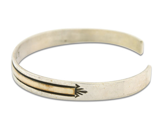 Navajo Bracelet 925 Silver & 12k Yellow Gold Plated Signed E C.80's