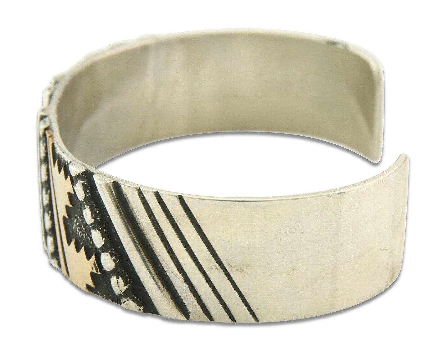 Navajo Bracelet Gold & 925 Silver Handmade 16 mm Wide Signed Thomas Singer C80s