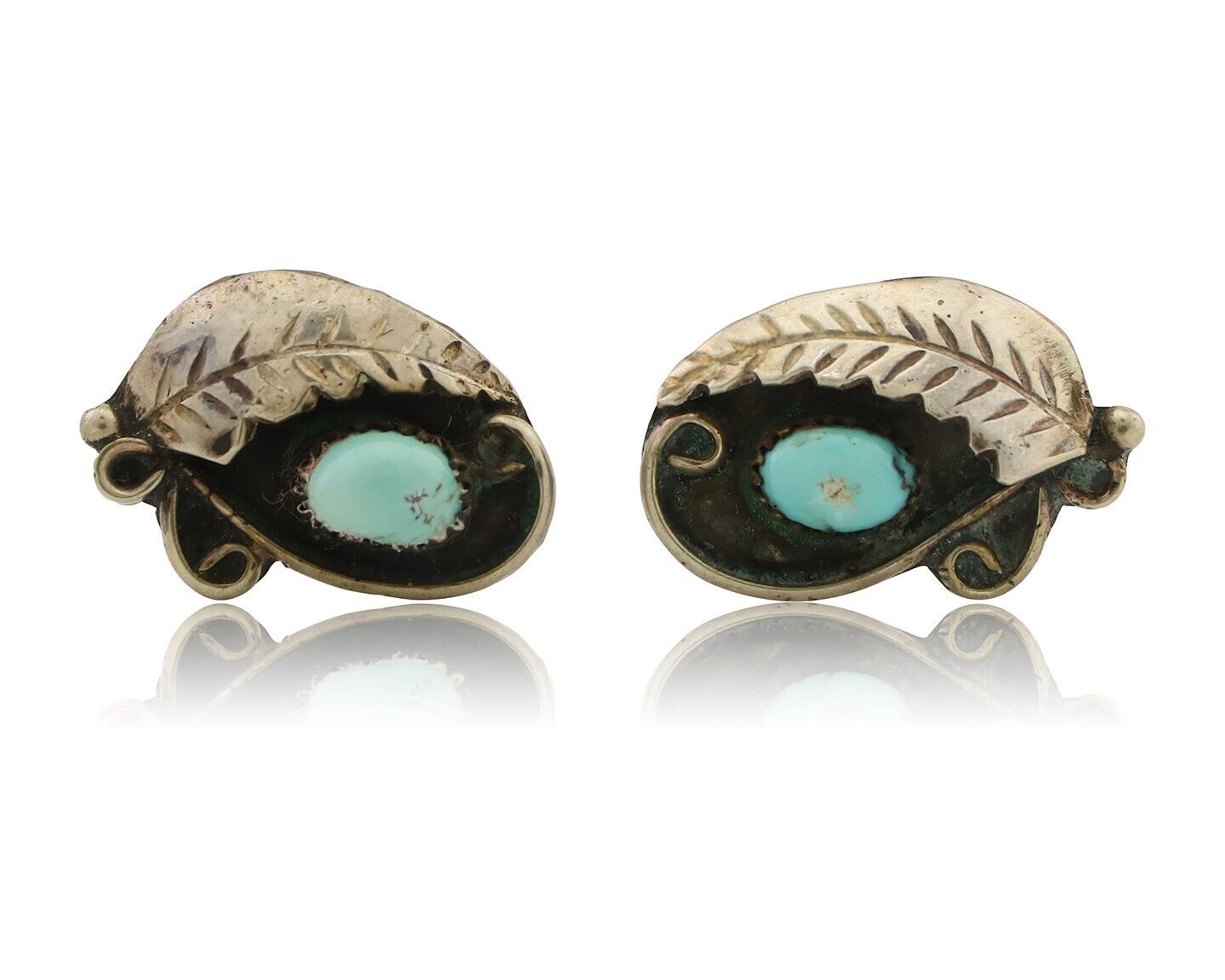 Navajo Earrings 925 Silver Natural Turquoise Native American Artist C.80's