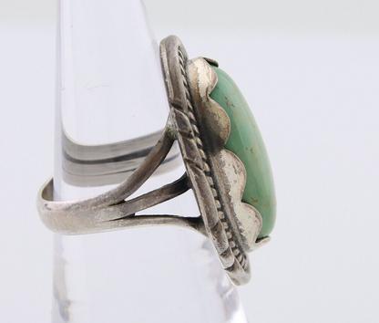 Navajo Handmade Ring 925 Silver Natural Turquoise Signed Sunrise C.80's