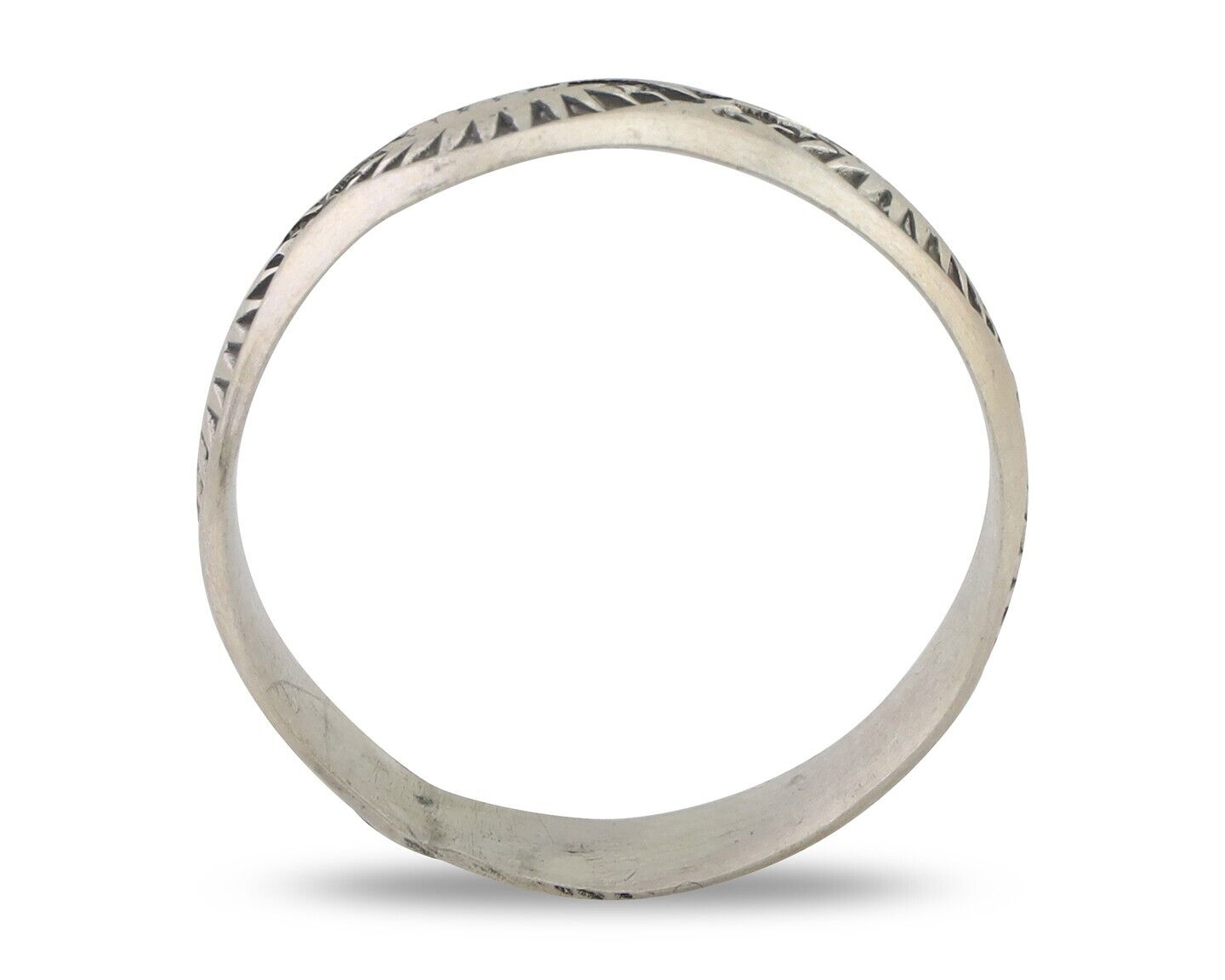 Navajo Hand Stamped Band 925 Silver 5.0 mm Signed Larry Chavez Size 8.35 C.80's