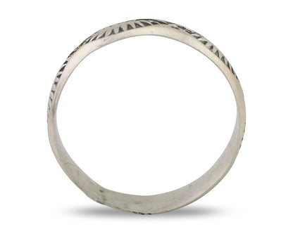Navajo Hand Stamped Band 925 Silver 5.0 mm Signed Larry Chavez Size 8.35 C.80's