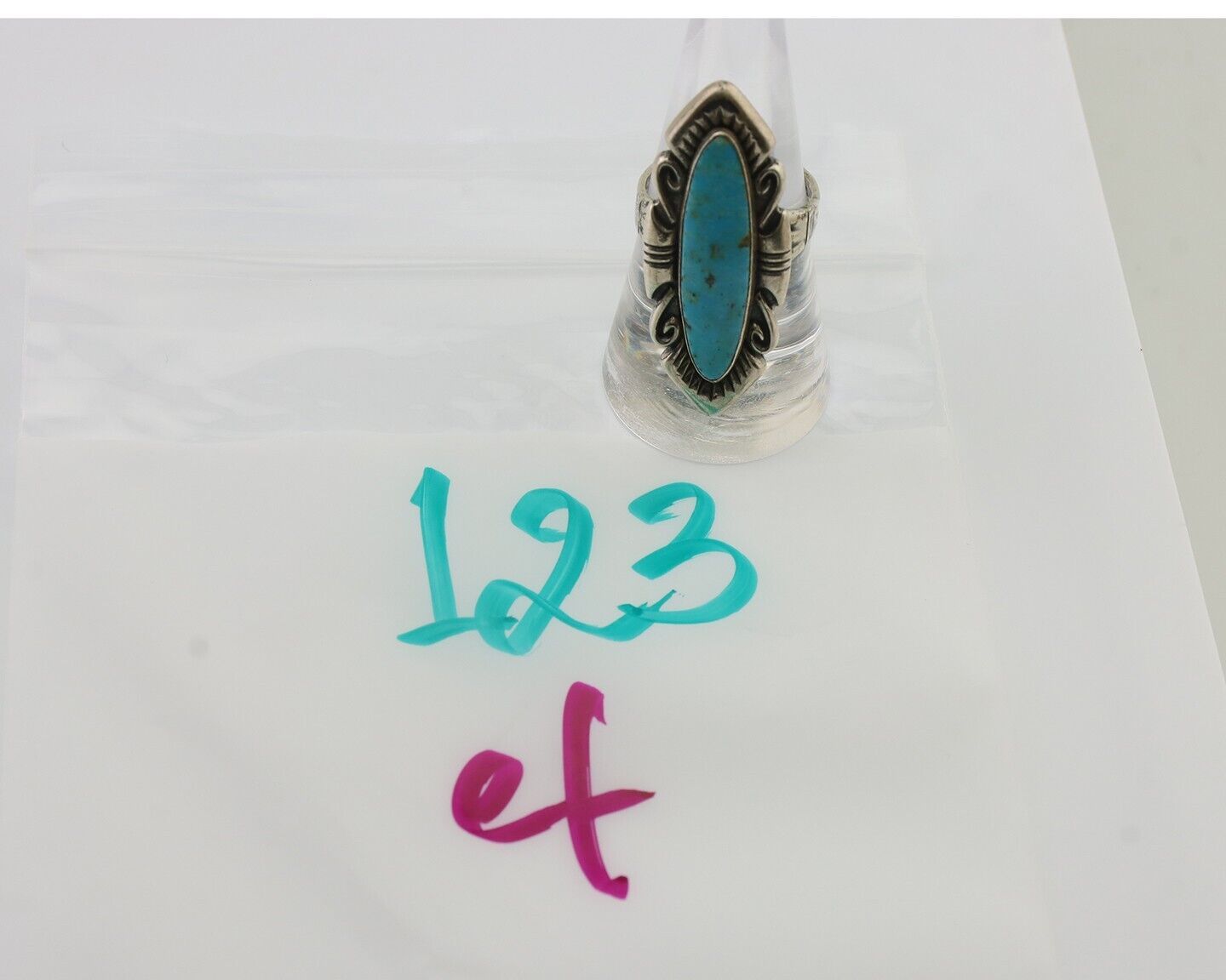 Navajo Ring 925 Silver Natural Blue Turquoise Native Artist Size 8.0 C.80's
