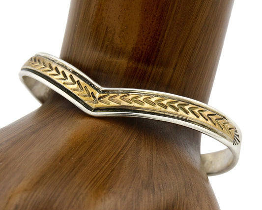 Navajo Bracelet .925 SOLID Silver & 12K Gold Plated Signed Artist RL C.80's