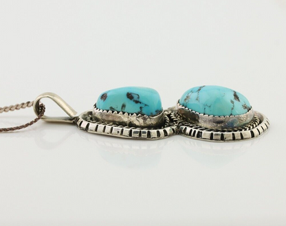 Navajo Pendant 925 Silver Natural Blue Turquoise Artist Signed Tom Willeto C.80s
