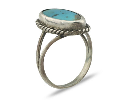 Navajo Ring .925 Silver Natural Blue Turquoise Signed Native Artist C.80's