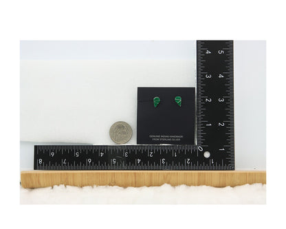 Navajo Earrings Sterling Silver Inlaid Natural Malachite Vintage Handmade