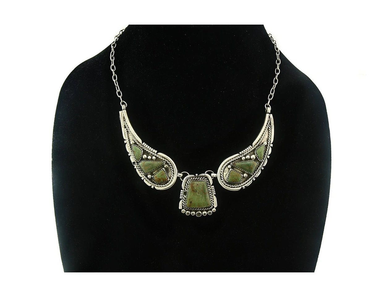 Navajo Necklace Earring Set Green Turquoise Vintage Signed Daniel Etsitty C.80's