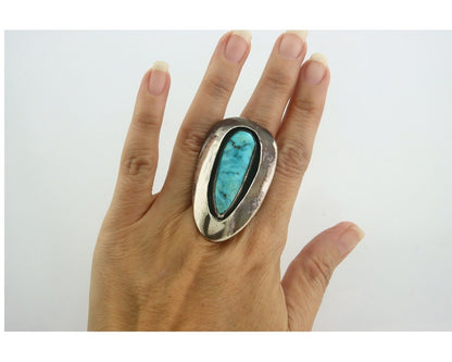 Navajo Ring 925 Sterling Turquoise Handmade Signed EDDIE C.80's Size 10.25