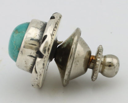 Navajo Tie Tack 925 Silver Natural Mined Turquoise Native American Artist C.80's