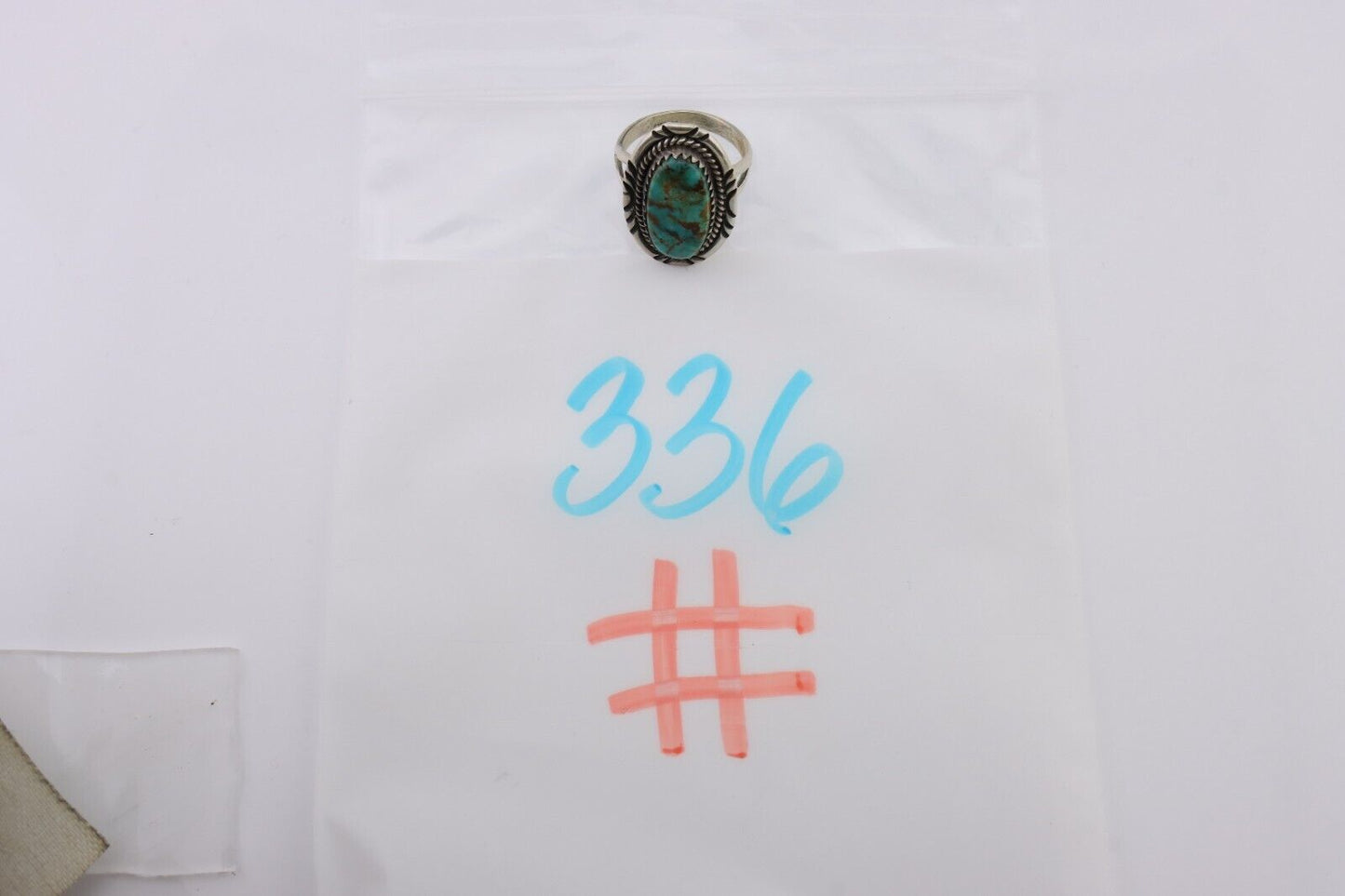 Navajo Hand Stamped Ring 925 Silver Natural Turquoise Native Artist C.80's