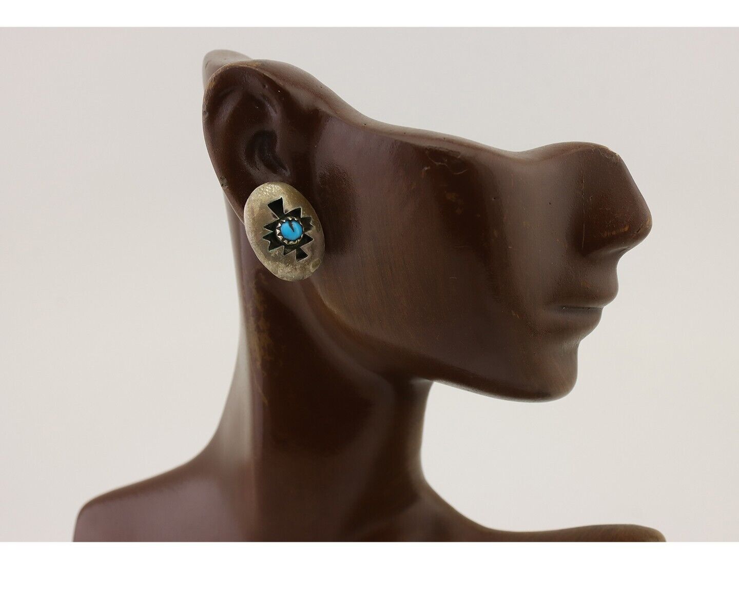 Navajo Hand Cut Earrings 925 Silver Blue Natural Turquoise Native Artist C.80's