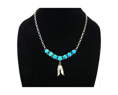 Navajo Necklace 925 Sterling Silver Natural Turquoise Vintage Handmade C.80's