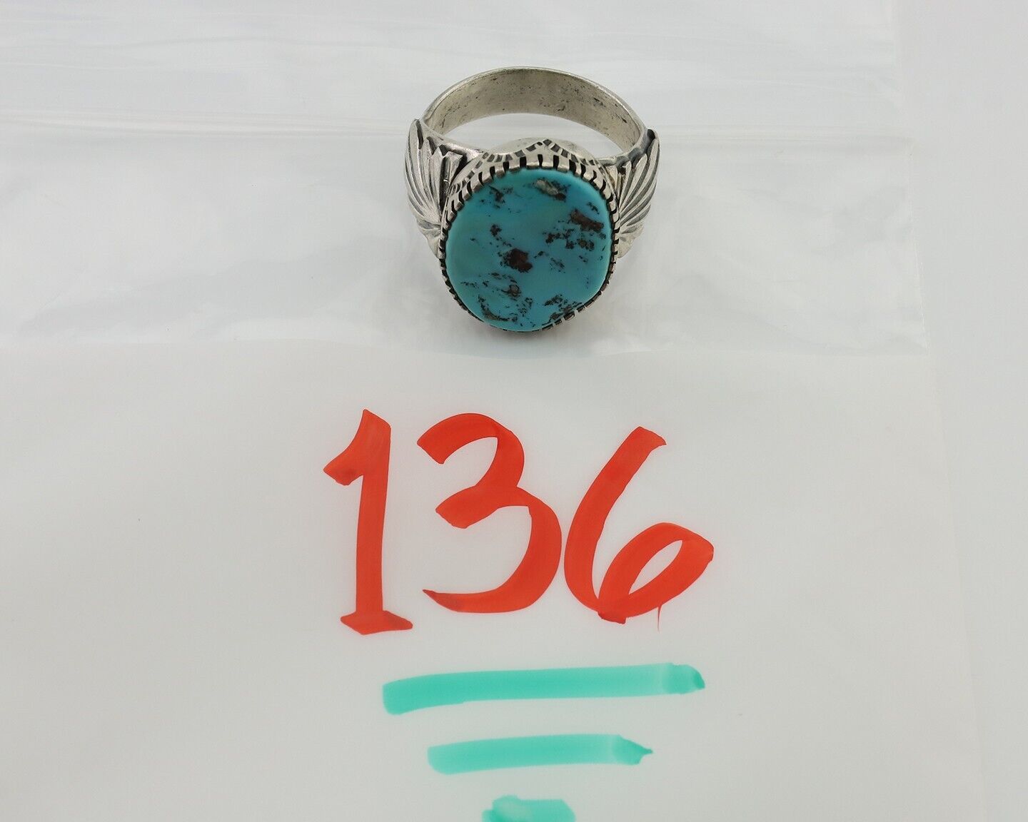 Navajo Ring 925 Silver Blue Sleeping Beauty Turquoise Artist Signed DK C.80's