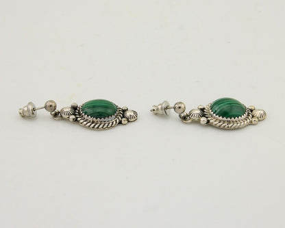 Navajo Dangle Earrings 925 Silver Malachite Native American Artist C.80's