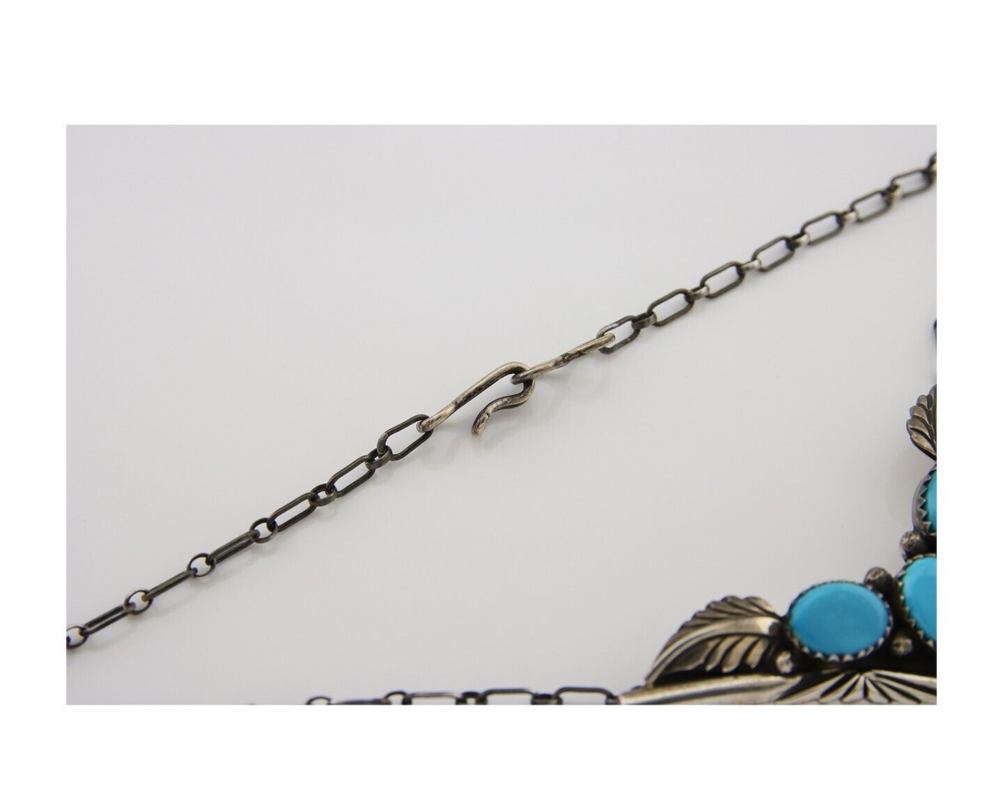 Navajo Turquoise Necklace 925 Silver Artist Signed De Chelly & NJ C.80's