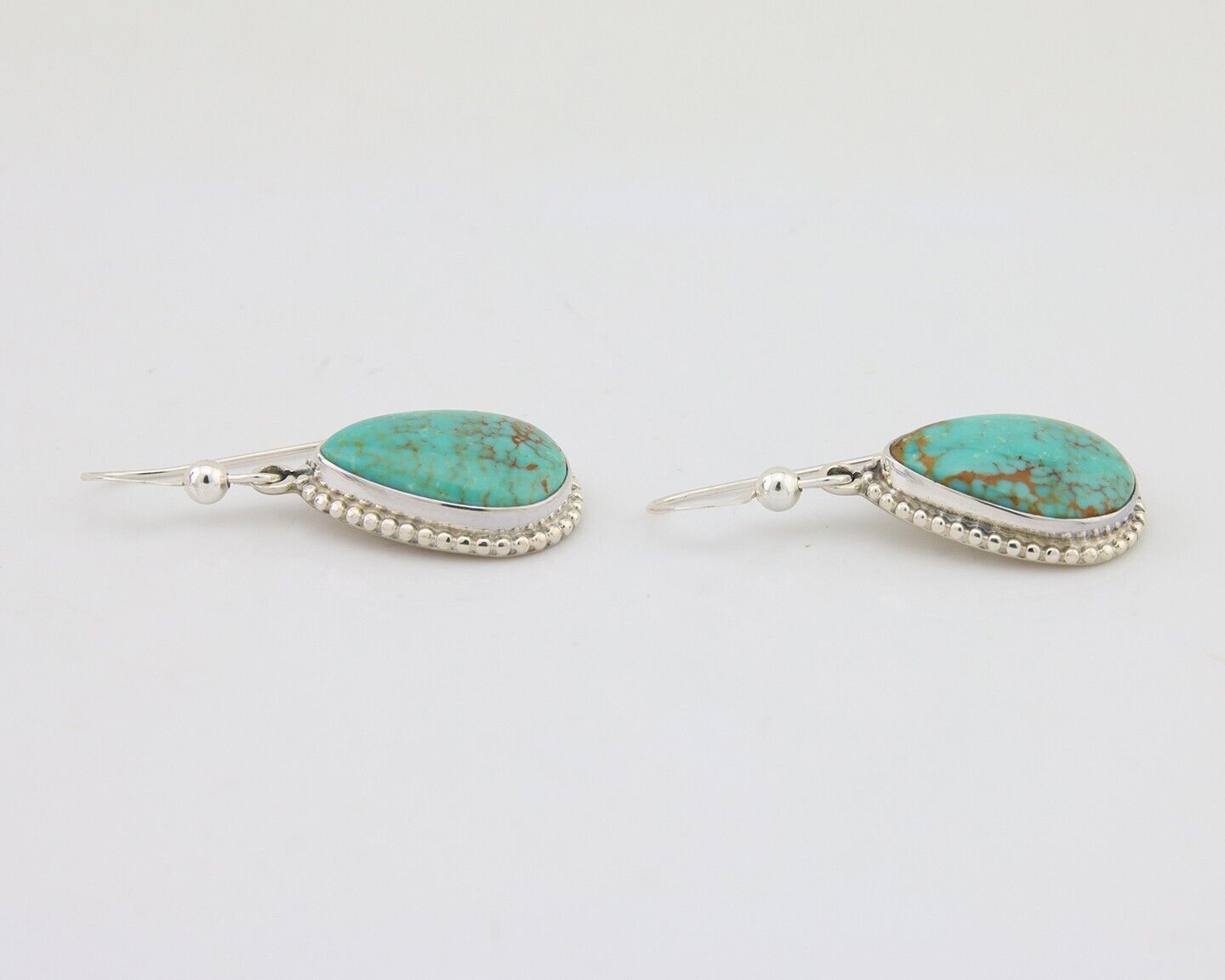Navajo Dangle Earrings 925 Silver Natural Turquoise Artist Signed Montoya C.80's